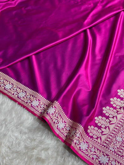 Cross Purple Shades Plain Banarasi With Minakari Floral Border Mashru Silk Saree MSM-123
