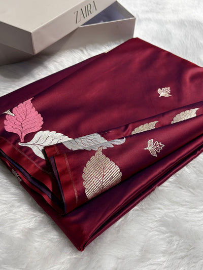 Cross Maroon Shades Banarasi Booti Pattern Mashru Silk Saree MSM-136