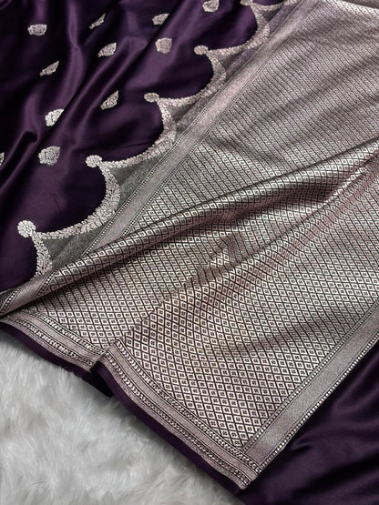 Dark Purple Shades Scallop Mashru Silk Saree MS20