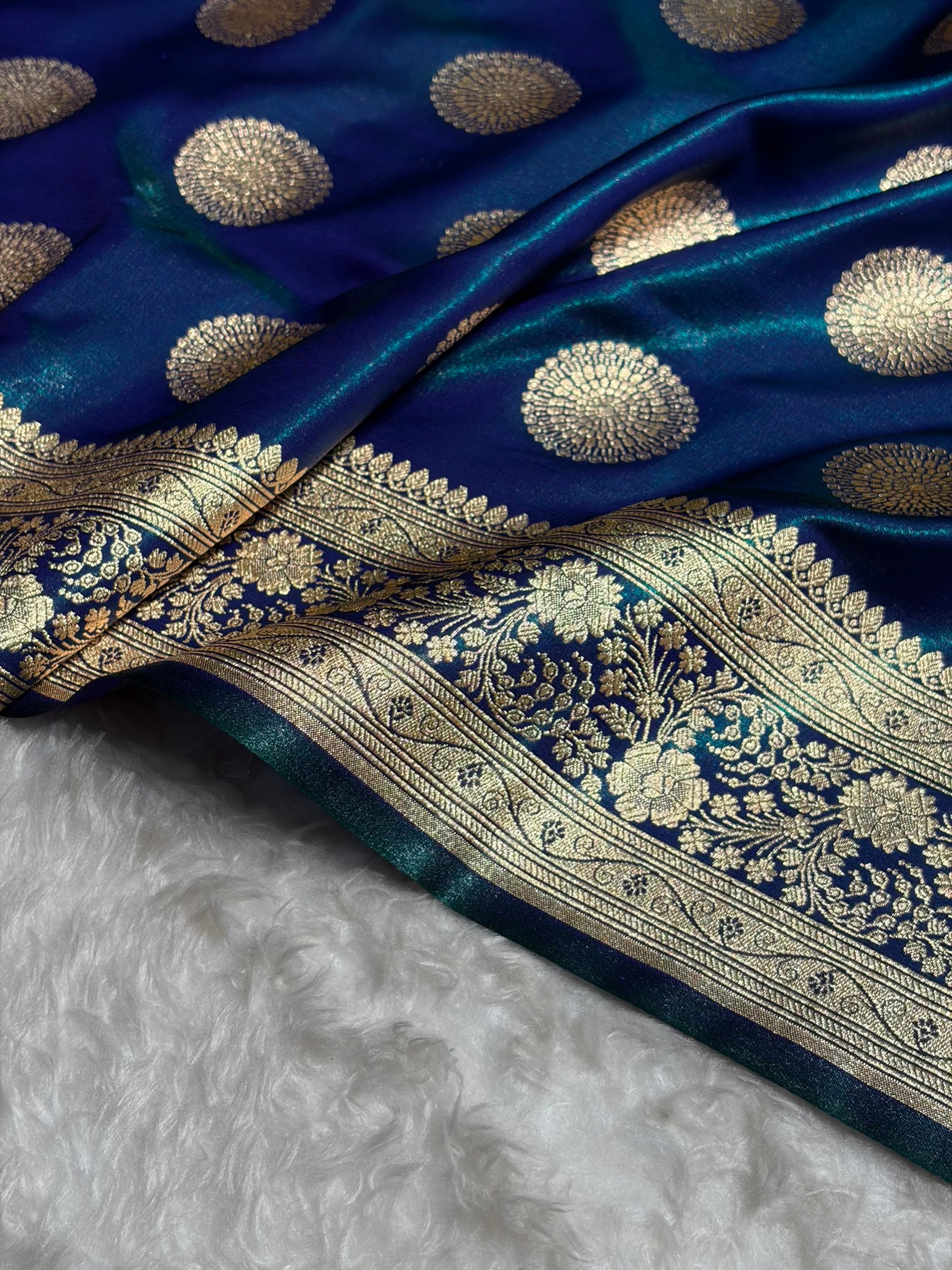 Peacock Shades Banarasi Satin Silk Saree SS33