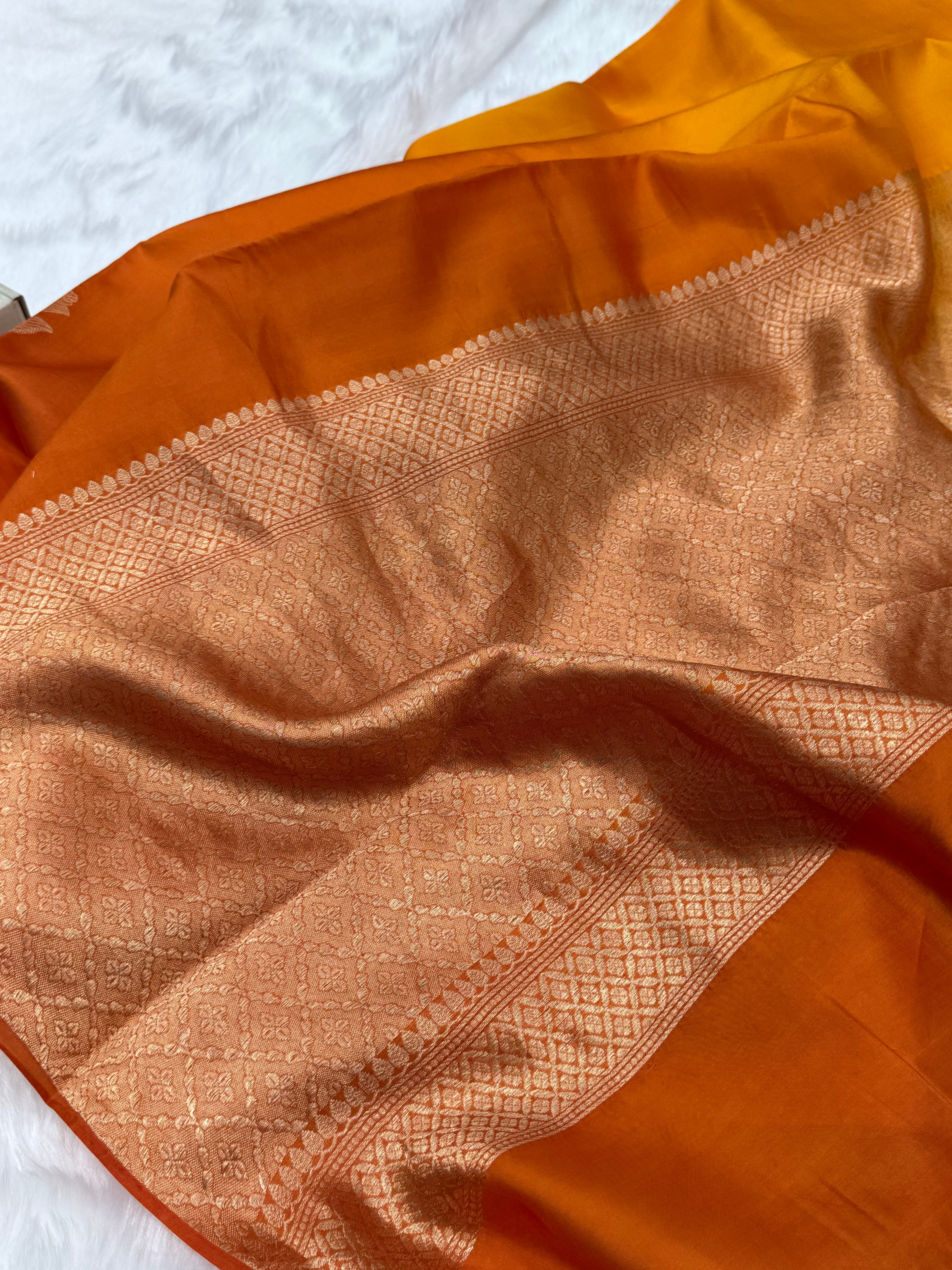 Rust Orange Ombre Shades Meena Boota Handwoven Raw Mango Silk RM-35
