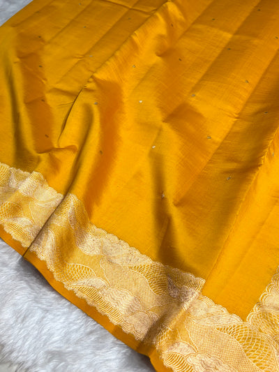 Mustard Gold Shades Handwoven Pure Paper Silk RM-62