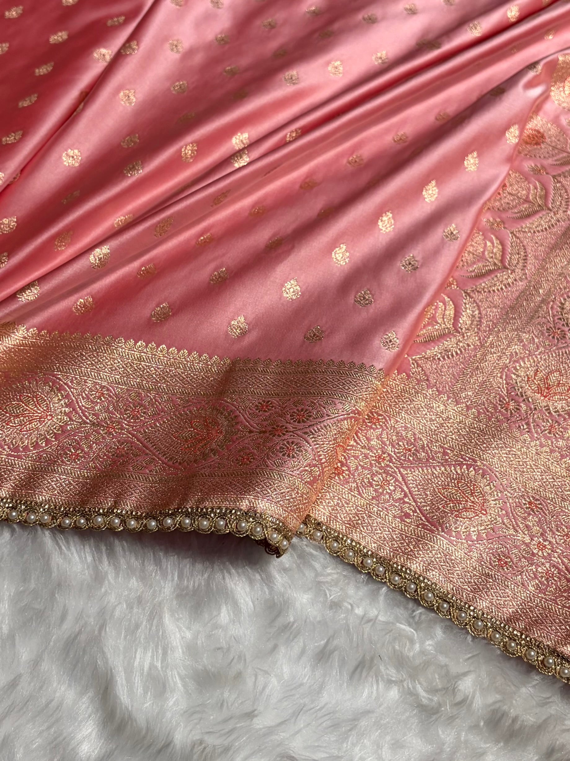 Banarasi Satin Katan Silk Saree In Baby Pink Shades with gotta Patti SKGP7