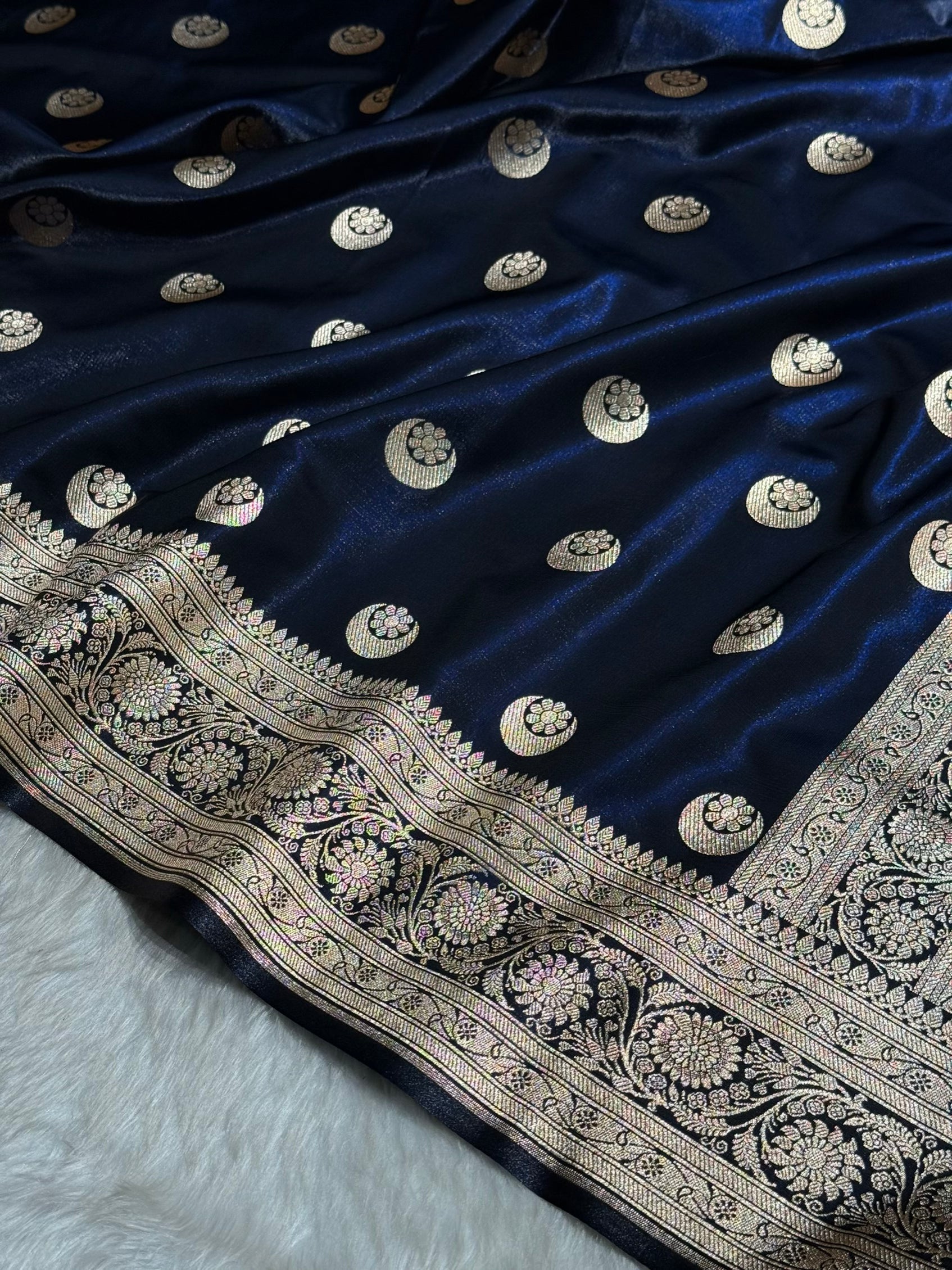 Navy Blue Chand Tara Satin Silk Saree SS04
