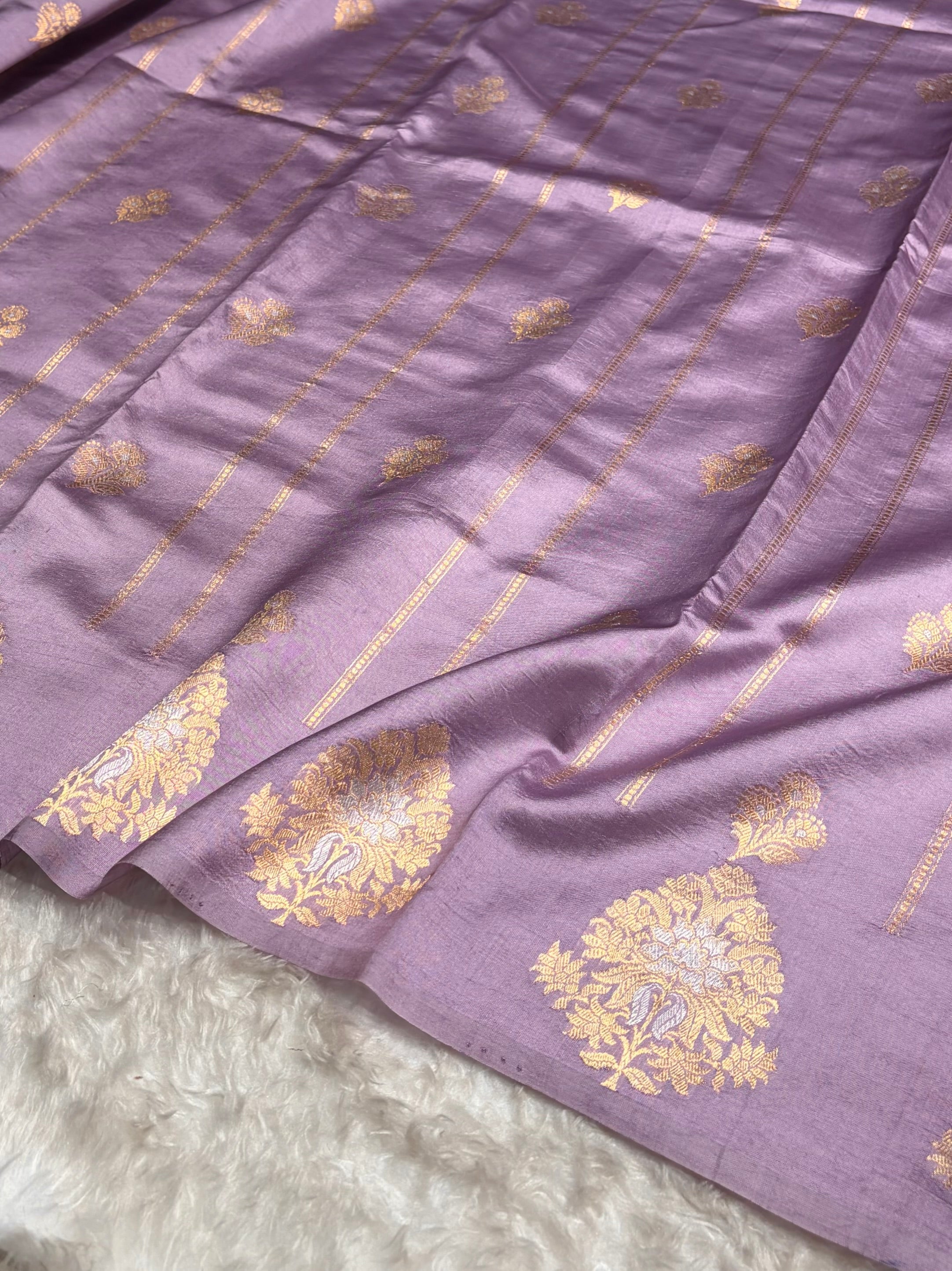 Lavender Shades Banarasi Handwoven Pure Paper Katan Silk  RM-66