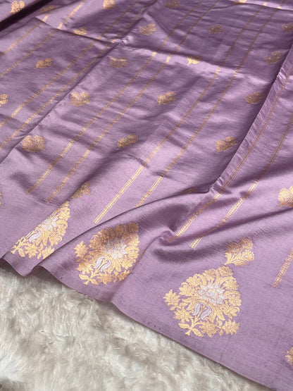 Lavender Shades Banarasi Handwoven Pure Paper Katan Silk  RM-66