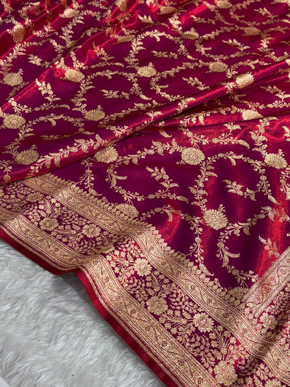 Satin Silk Jaal in Magentic Red Shades SS14