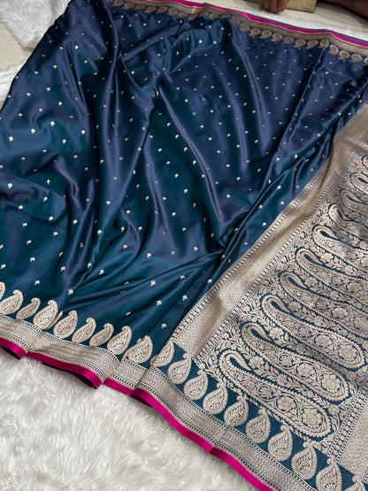 Teal Booti Motif Mashru Silk Saree