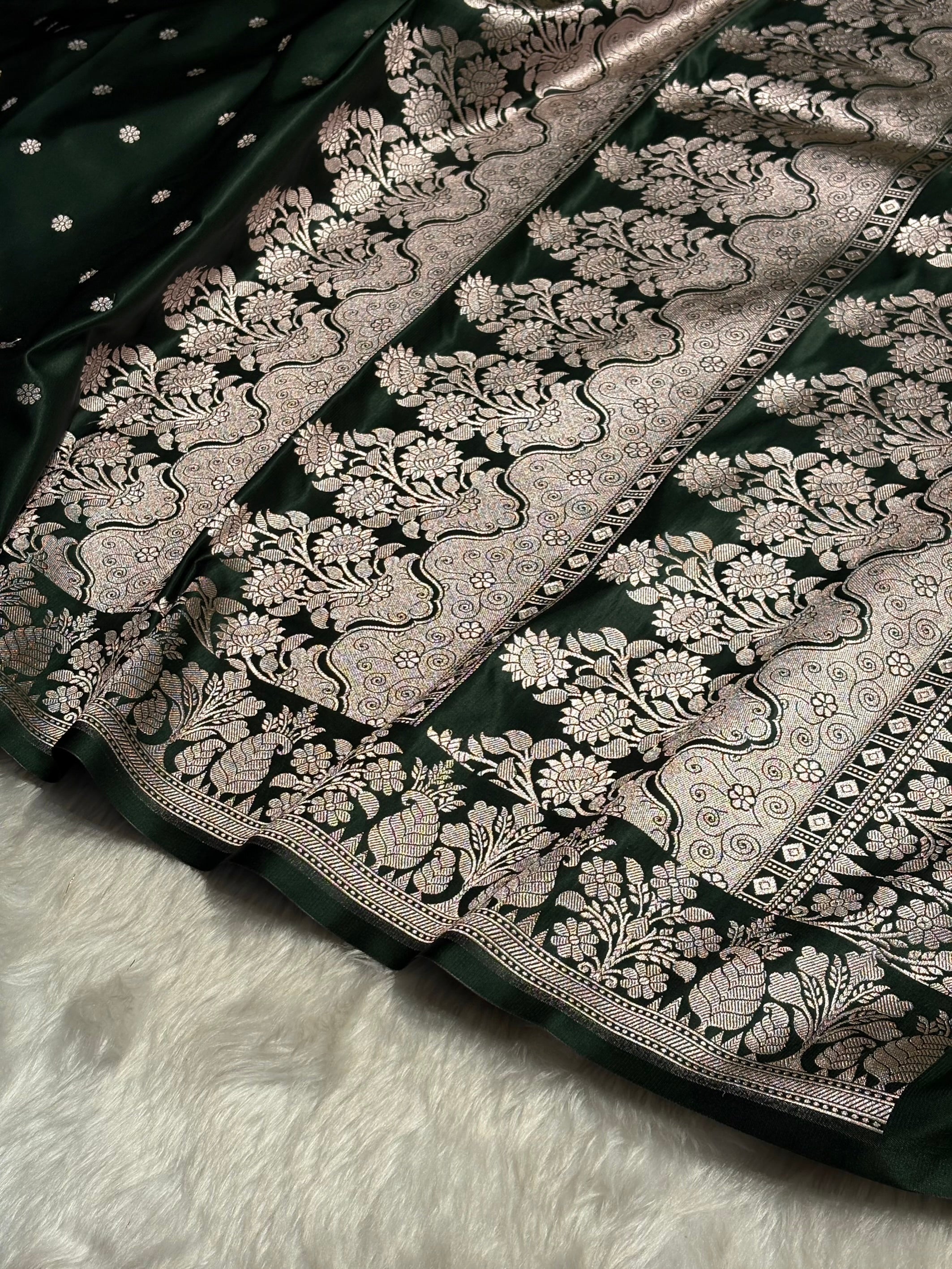 Bottle Green Shades Floral Boota With Floral Border Mashru Silk Saree MSM 79