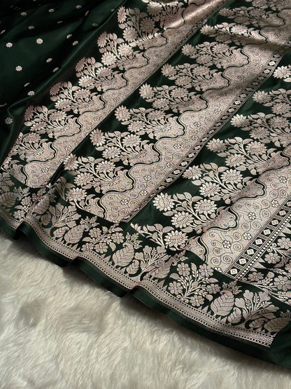 Bottle Green Shades Floral Boota With Floral Border Mashru Silk Saree MSM 79