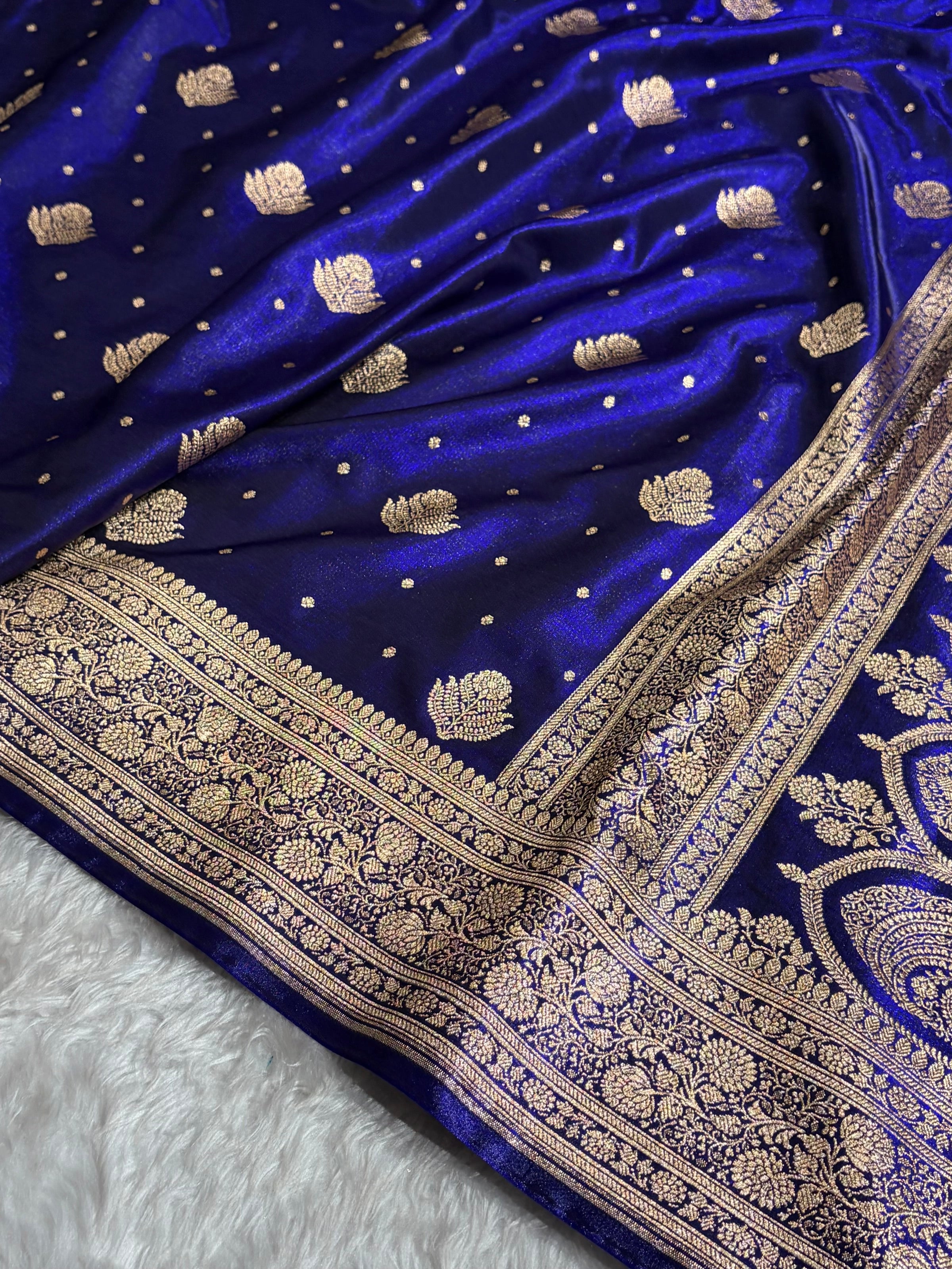 Banarasi Royal Blue Shades Booti Pattern Banarasi Satin Silk Saree SS59