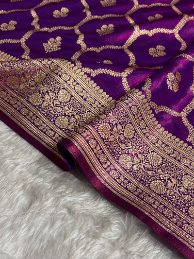 Cross Purple Shades Jaal Pattern Banarasi Satin Silk Saree SS57