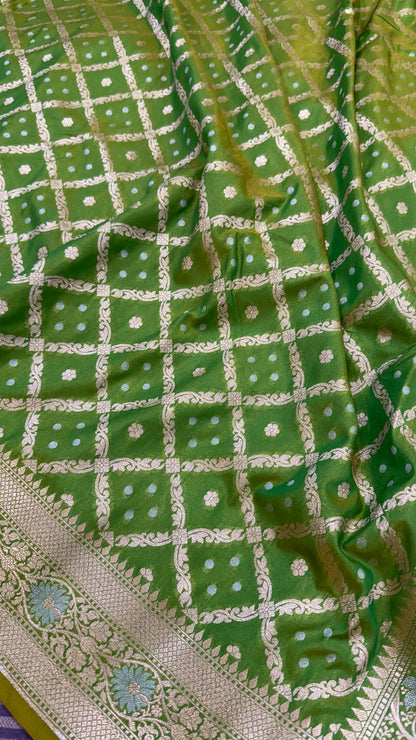 Mehandi Green Jaal Blended Katan Silk