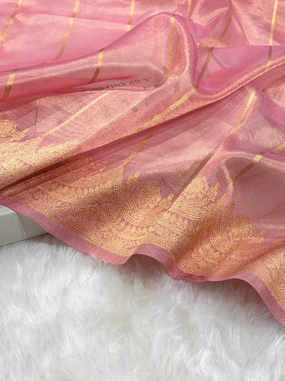 Scallop Baby Pink Floral Shades Pure Tissue Silk Saree PT-48