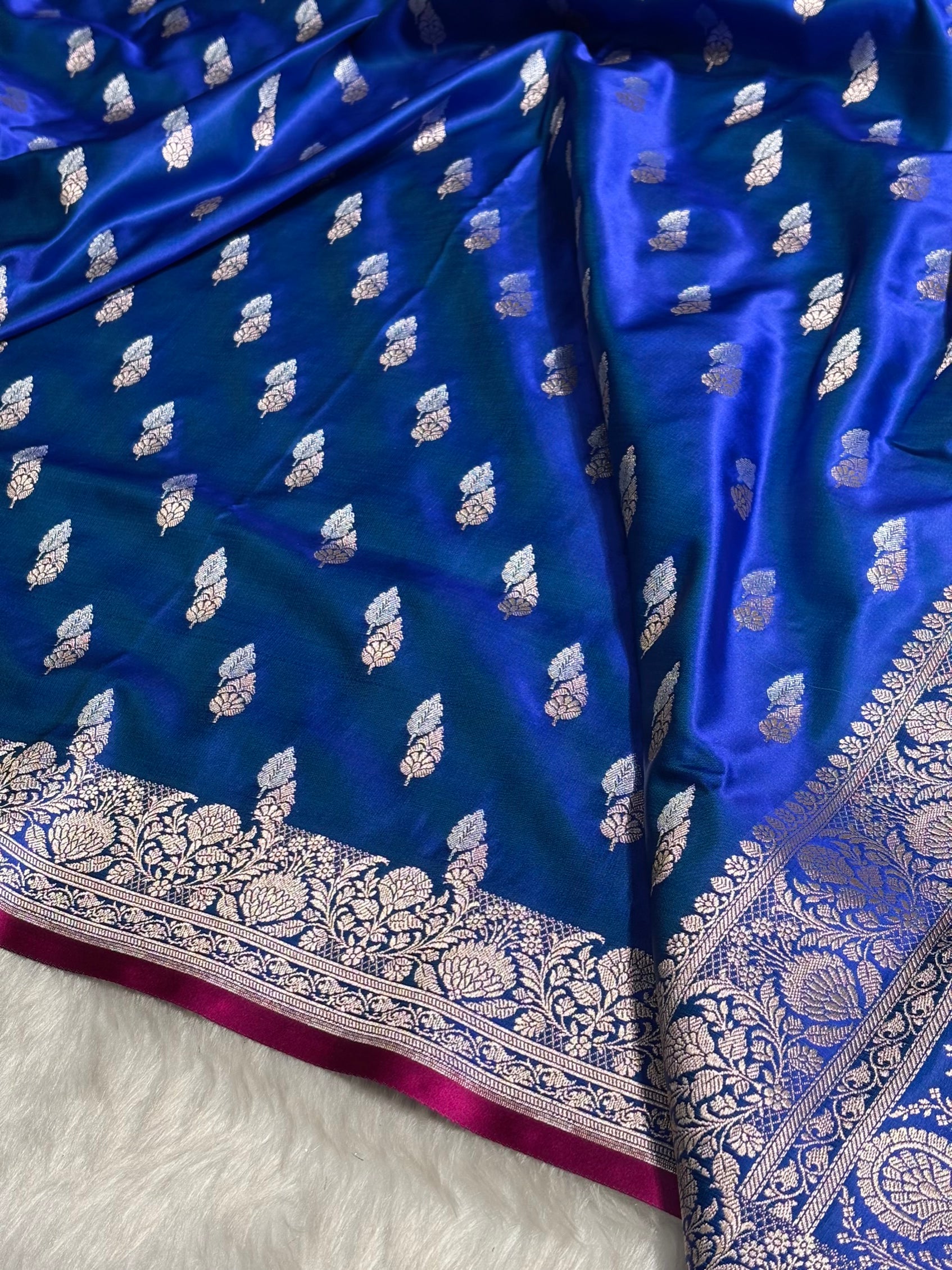 Royal Blue Shades Floral Booti Mashru Silk Saree MSM-69