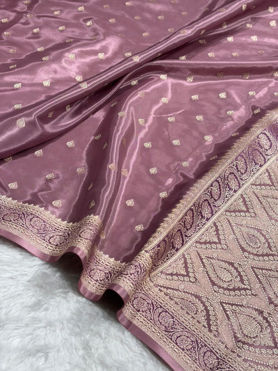 Mauve Shades With Contrast Border Crepe Silky Katan Banarasi Saree CSK-07