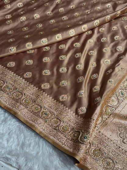 Banarasi Boota Katan Silk Saree In Tusser Shades With Ari Zardozi Work BSK02