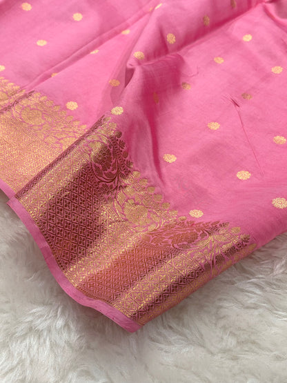 Banarasi Baby Pink Shades Meenakari Boota Handwoven Pure Katan Paper Silk RM-74