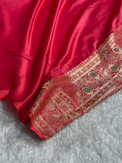 Banarasi Gajri Shades Jaal Pattern With Swarovski Stone & Zardozi Satin Katan Silk Saree BSK55