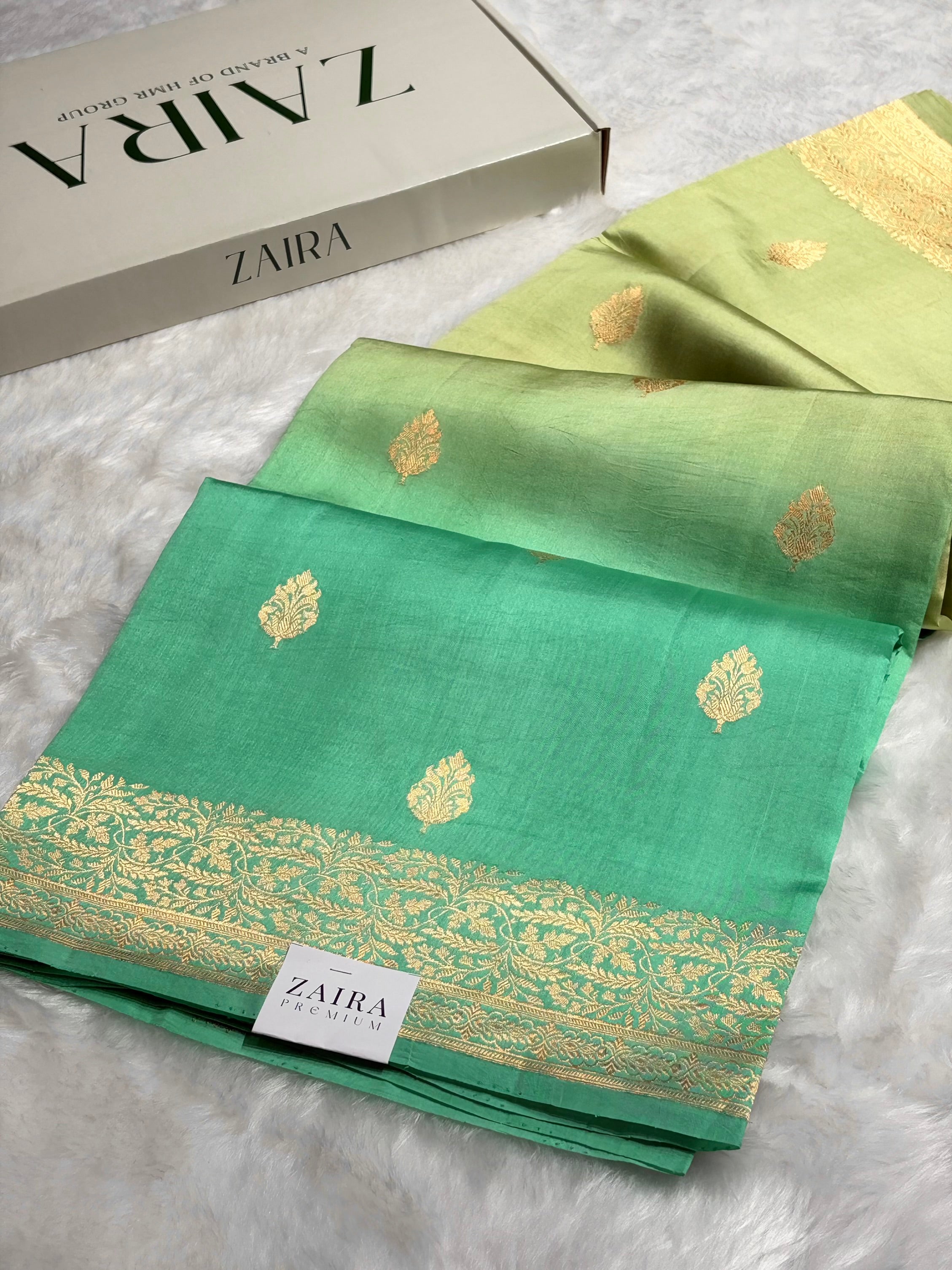 Ombré Sea Green With Pista Shades Meena Boota Handwoven Raw Mango Silk RM-31