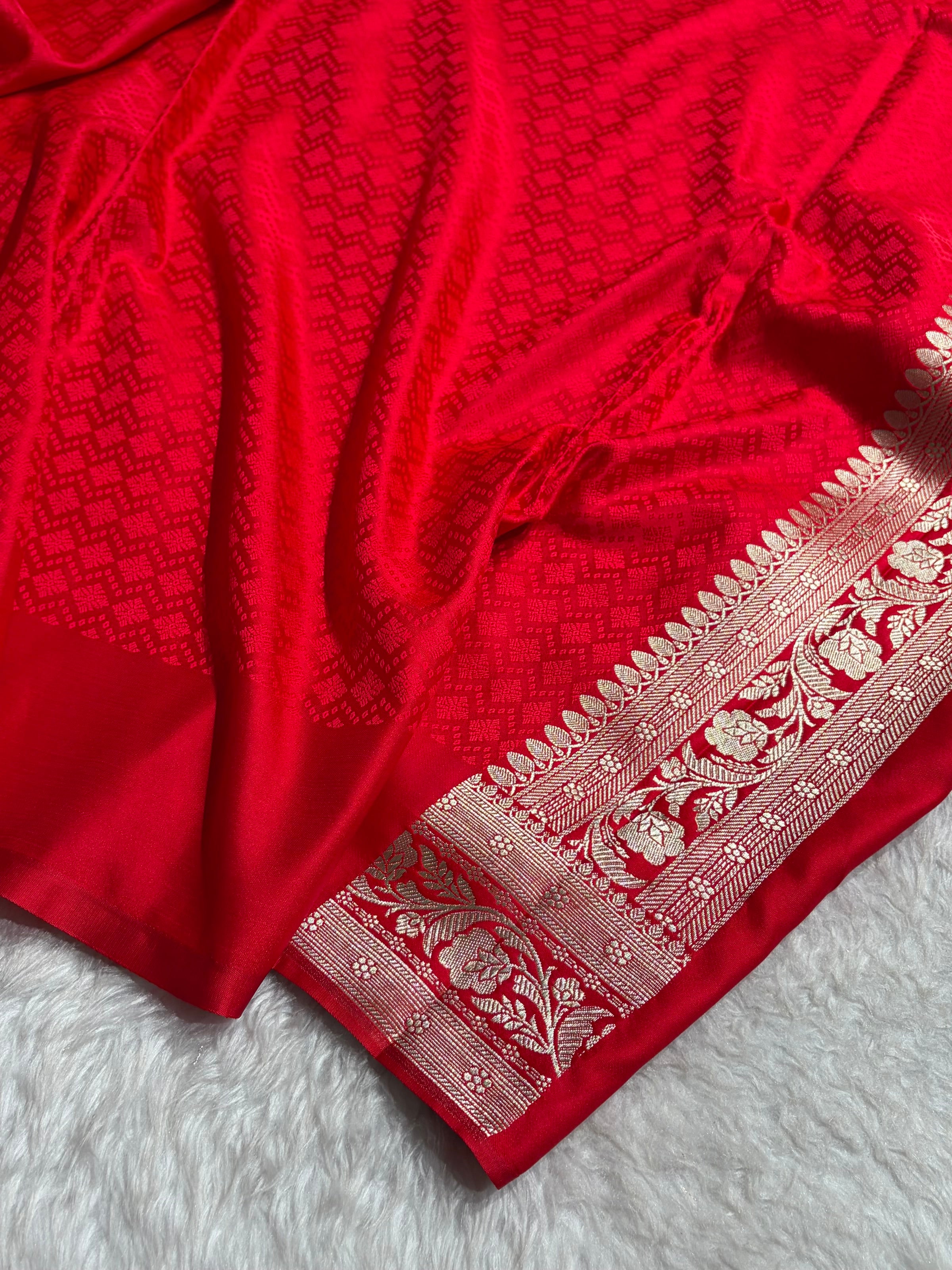 Red Shade With Booti Pattern Mashru Silk Saree