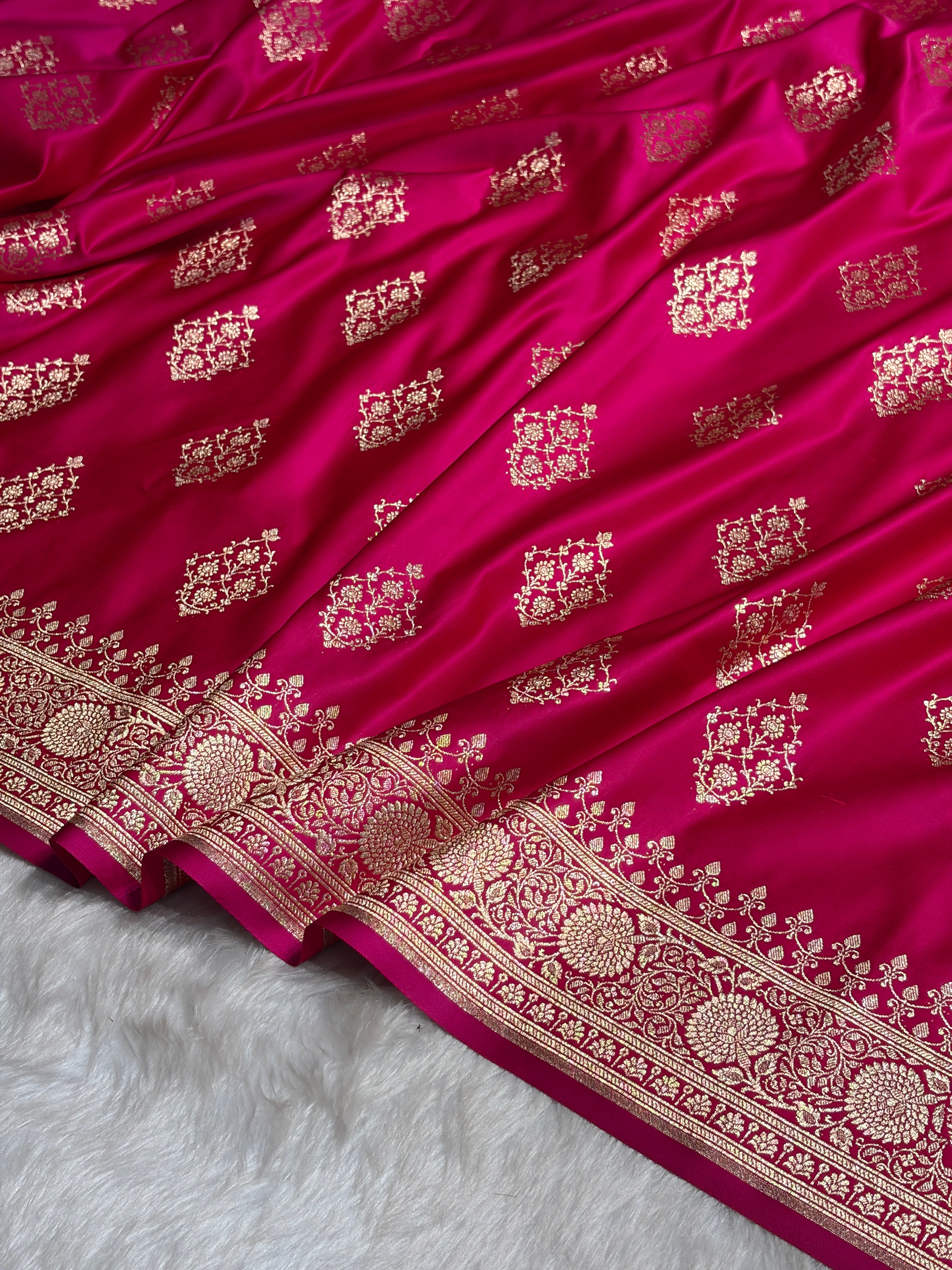 Rani Floral Boota Satin Katan Silk saree SK35