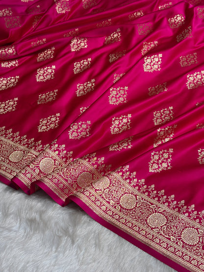Rani Floral Boota Satin Katan Silk saree SK35