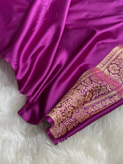 Dark Magenta Treditional Banarasi Booti Pattern Satin Katan Silk Saree SK65