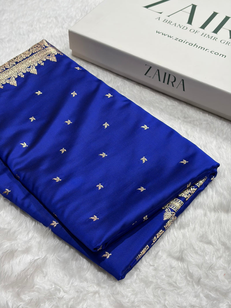 Cross Royal Blue Shades Banarasi Booti Katan Silk Saree SKM17