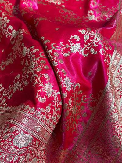 Rani Shades Jaal Pattern Banarasi Satin Silk Saree SS48