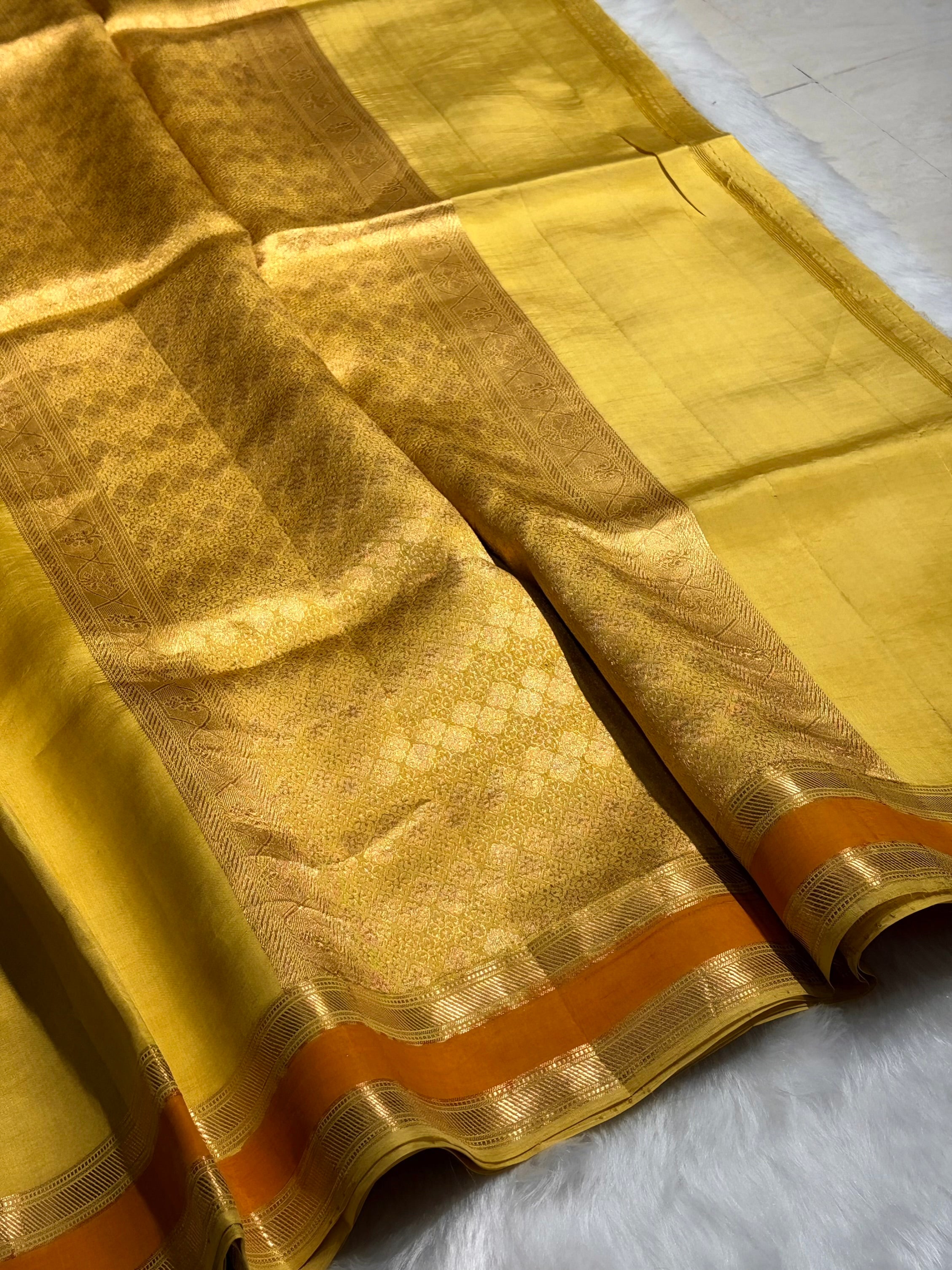 Dusty Yellow Boota Handwoven Raw Mango Silk RM-29