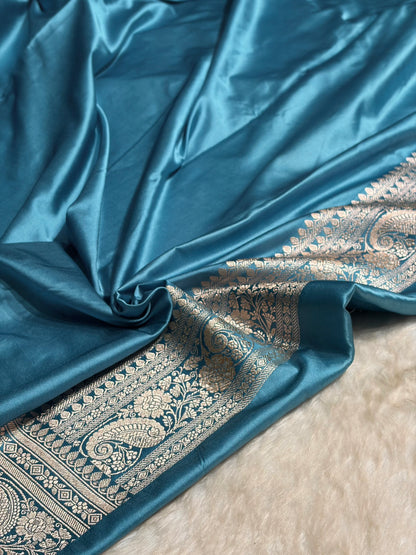 Sky Blue Shades Booti Mashru Silk Saree MS64