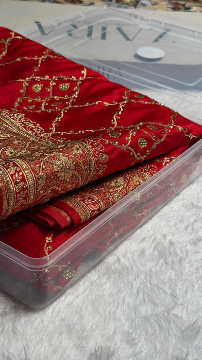 Bridal Red Katan Silk with Ari and Stone