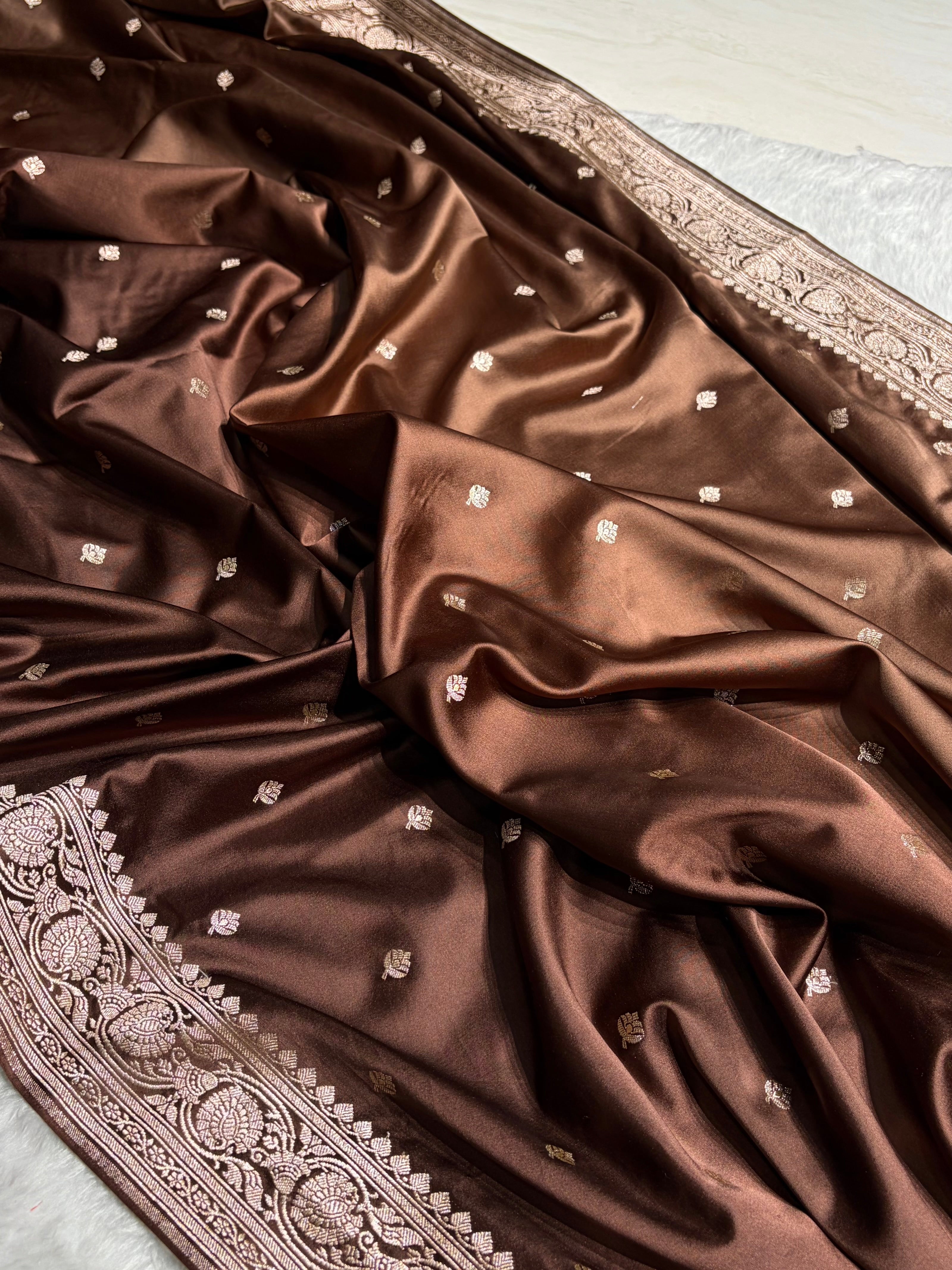 Ombre Light Chocolate Booti Mashru Silk Saree MS10