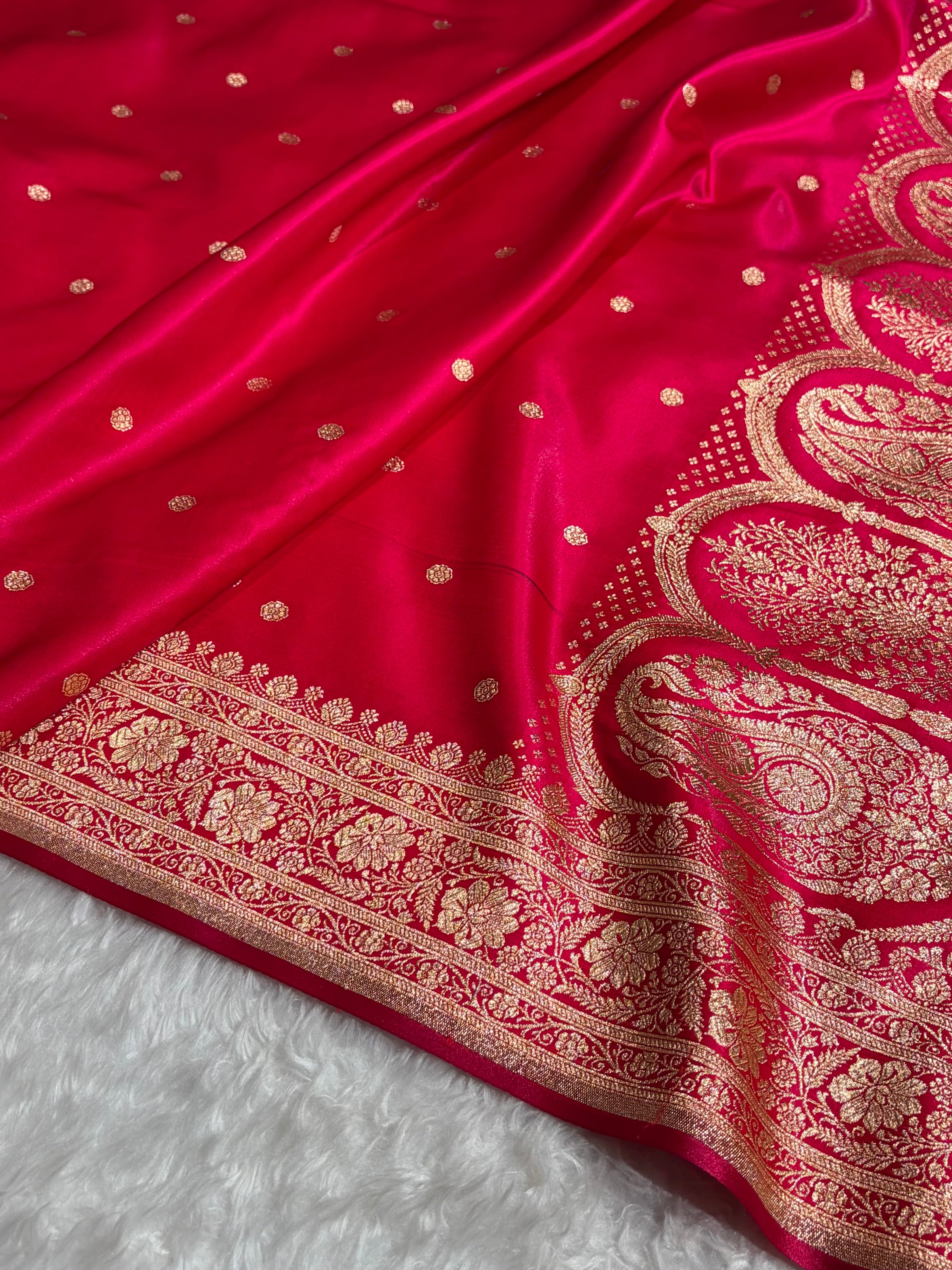 Satin Silk Saree Banarasi Booti in Cross Rani Shades SS29