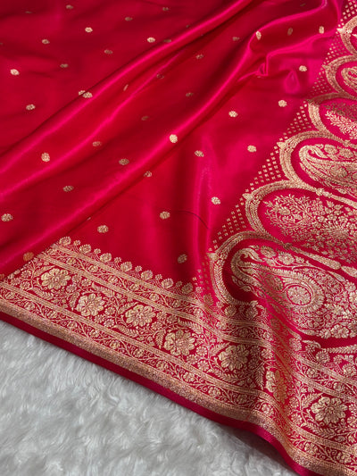 Satin Silk Saree Banarasi Booti in Cross Rani Shades SS29