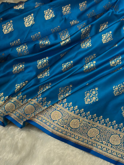 Firozi Floral Boota Satin Katan Silk saree SK35