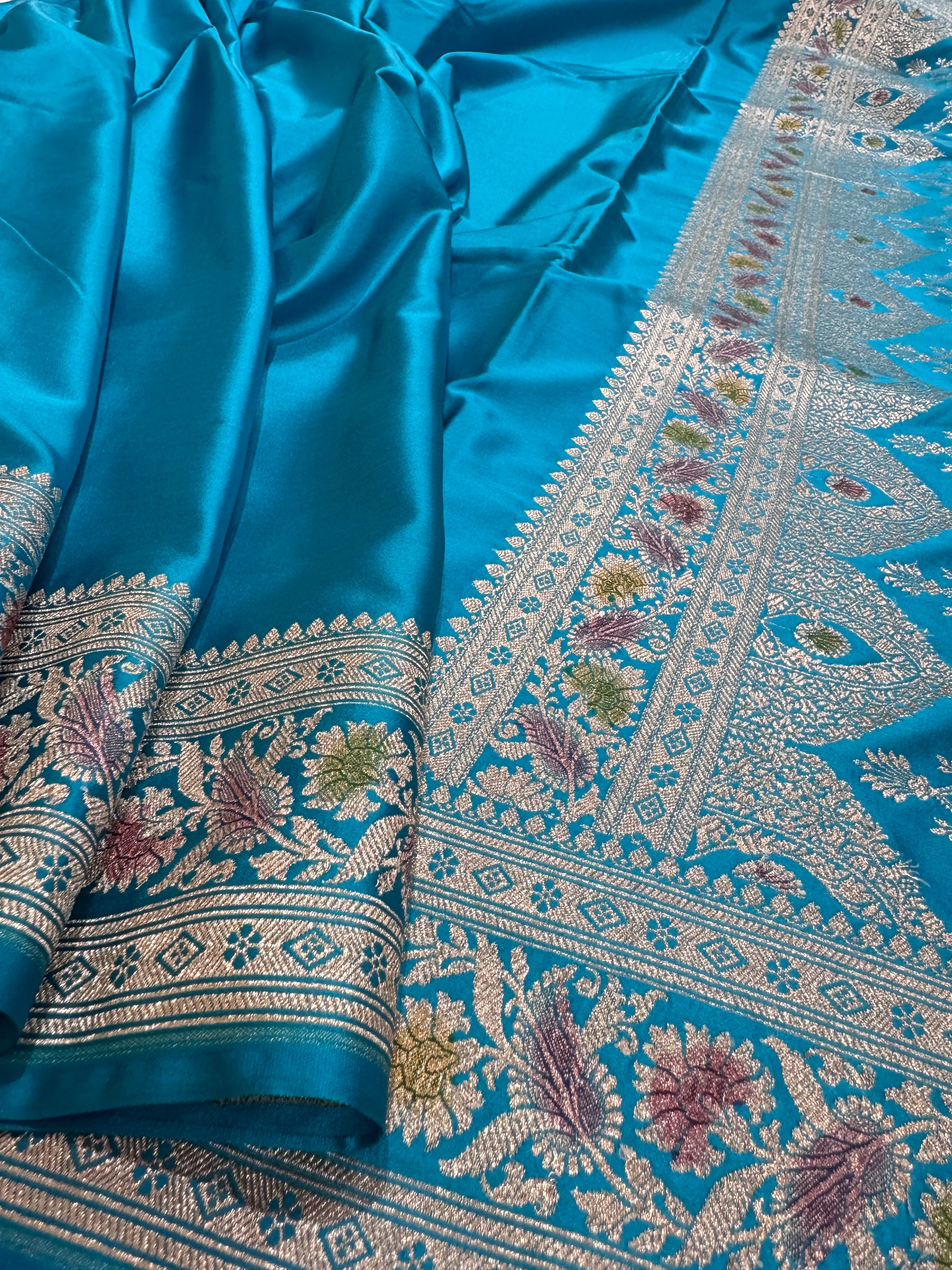 Blue Plain Mashru Silk Saree