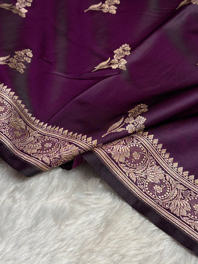 Cross Dark Wine Boota With Floral Border Mashru Silk Saree MSM-97