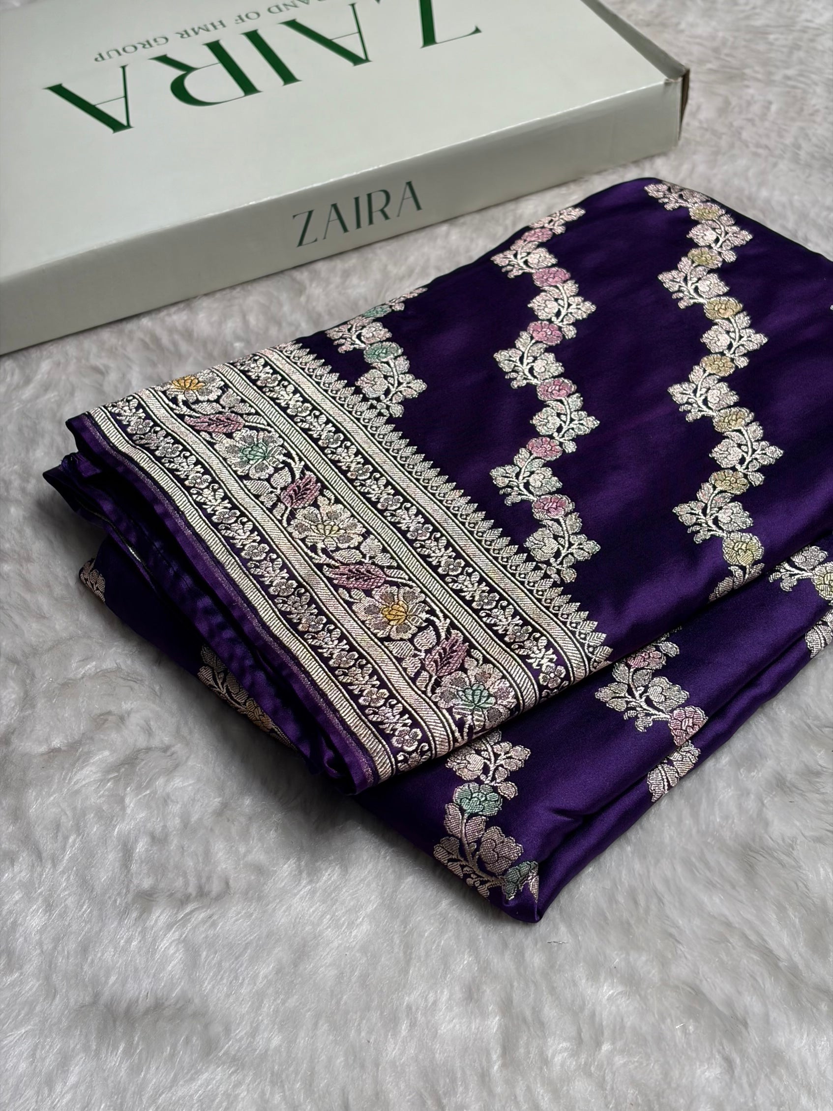 Purple Shades Banarasi Minakari Mashru Silk Saree With Cross Pattern MS02