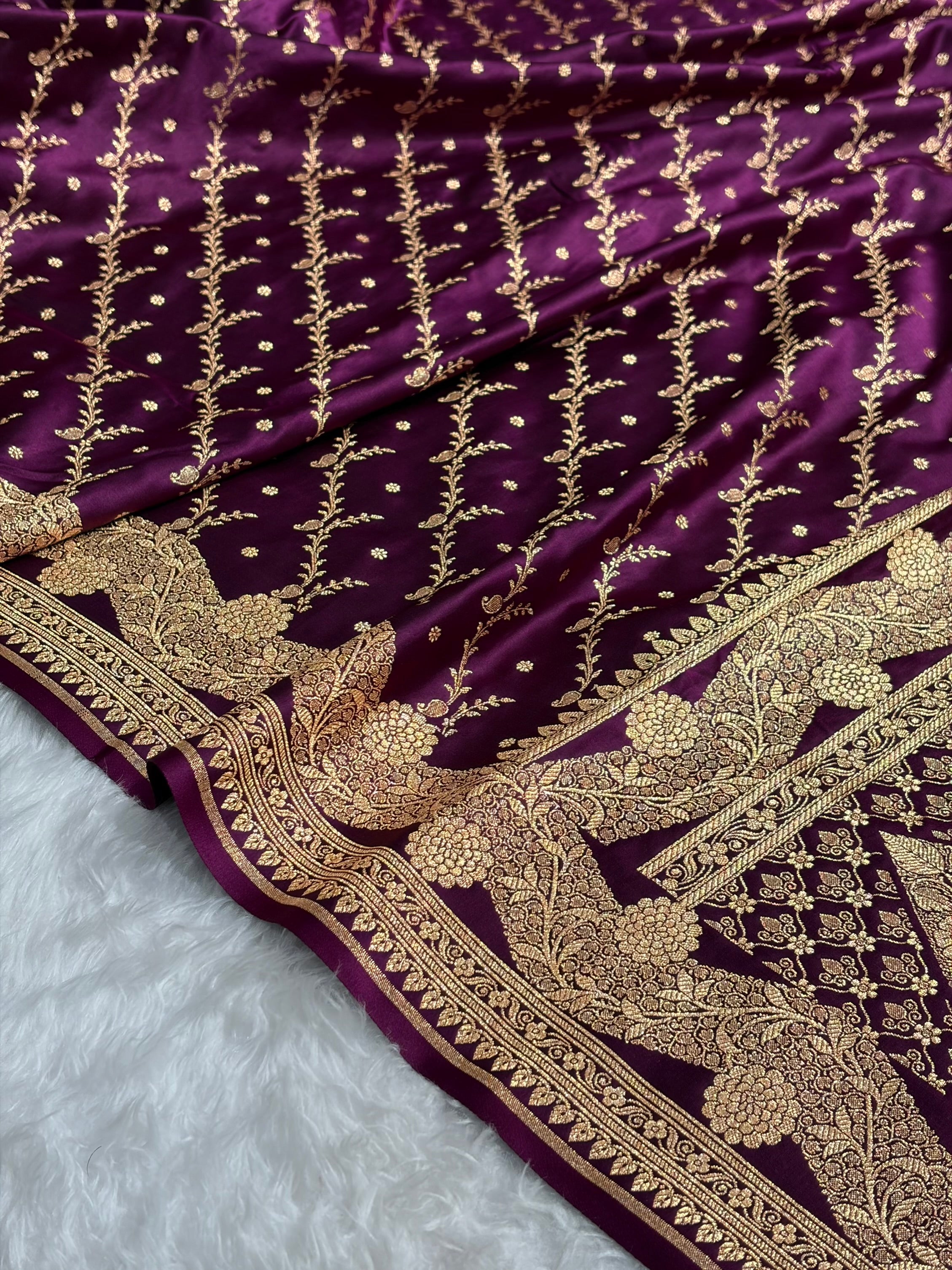 Banarasi Satin Katan Saree With Boota in Wine Shades SK105