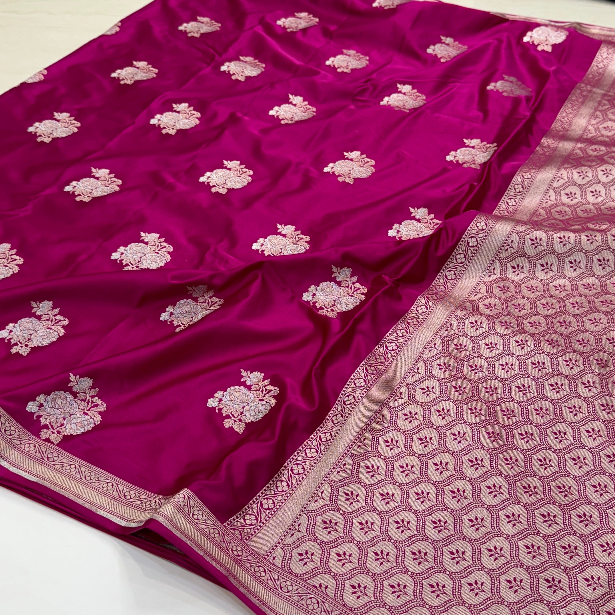 Rani Pink Minakari Boota Mashru Silk Saree