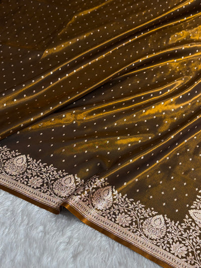 Satin Silk Saree Floral Boota in Mahendi Shades SS28