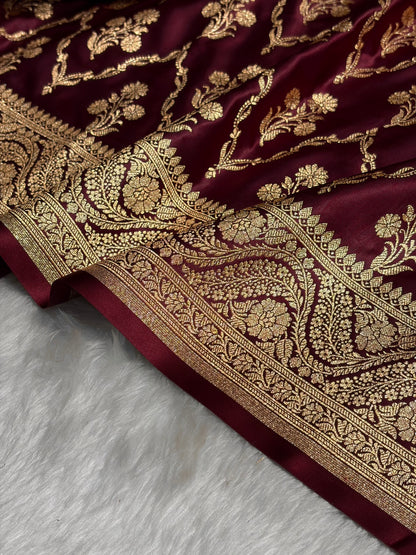 Garnet Cross with Boota Pattern Satin Katan Silk Saree SK67