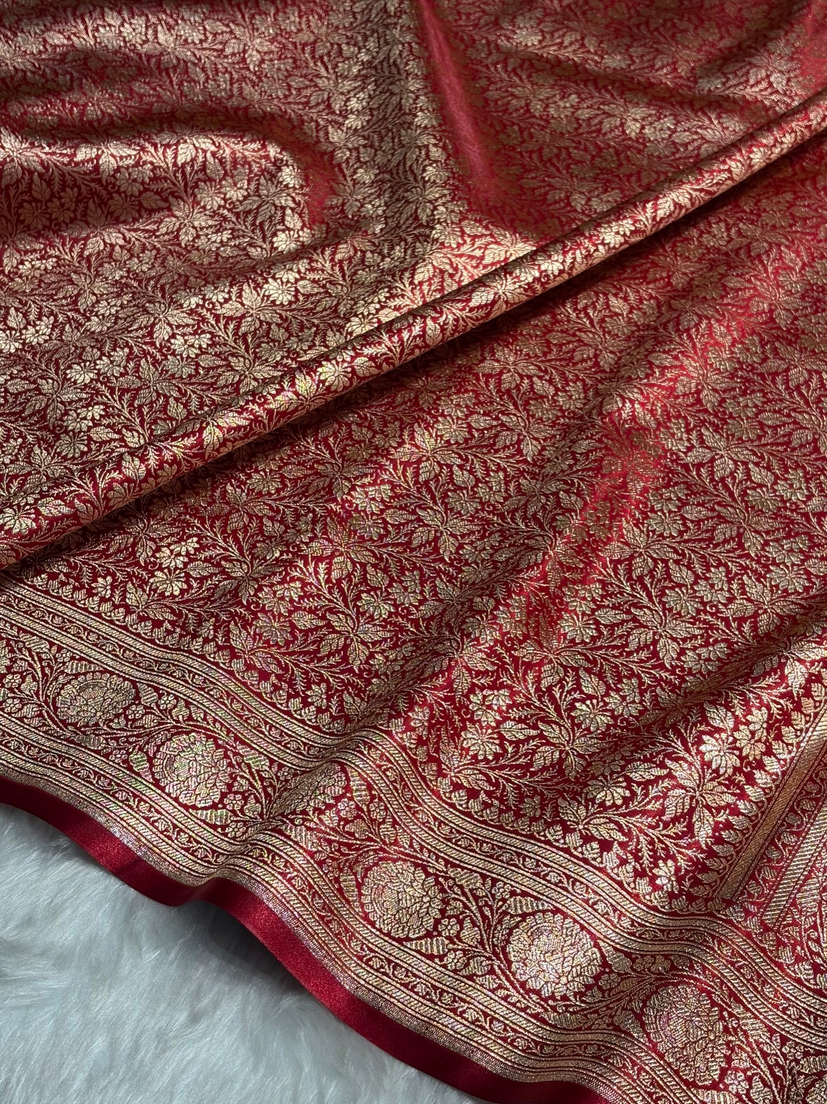 Red Shades Brocket Satin Silk Saree Banarasi Saree Shades SS30