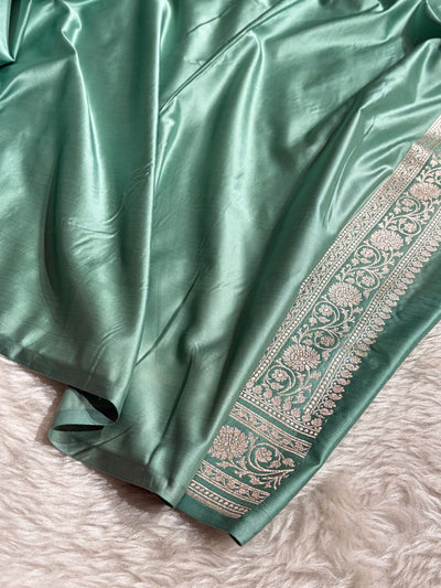 Sea Green Banarasi With Floral Jaal Pattern Mashru Silk Saree MSM-130