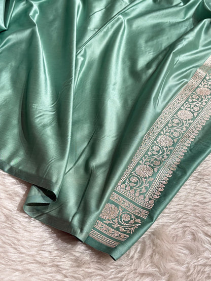 Sea Green Banarasi With Floral Jaal Pattern Mashru Silk Saree MSM-130
