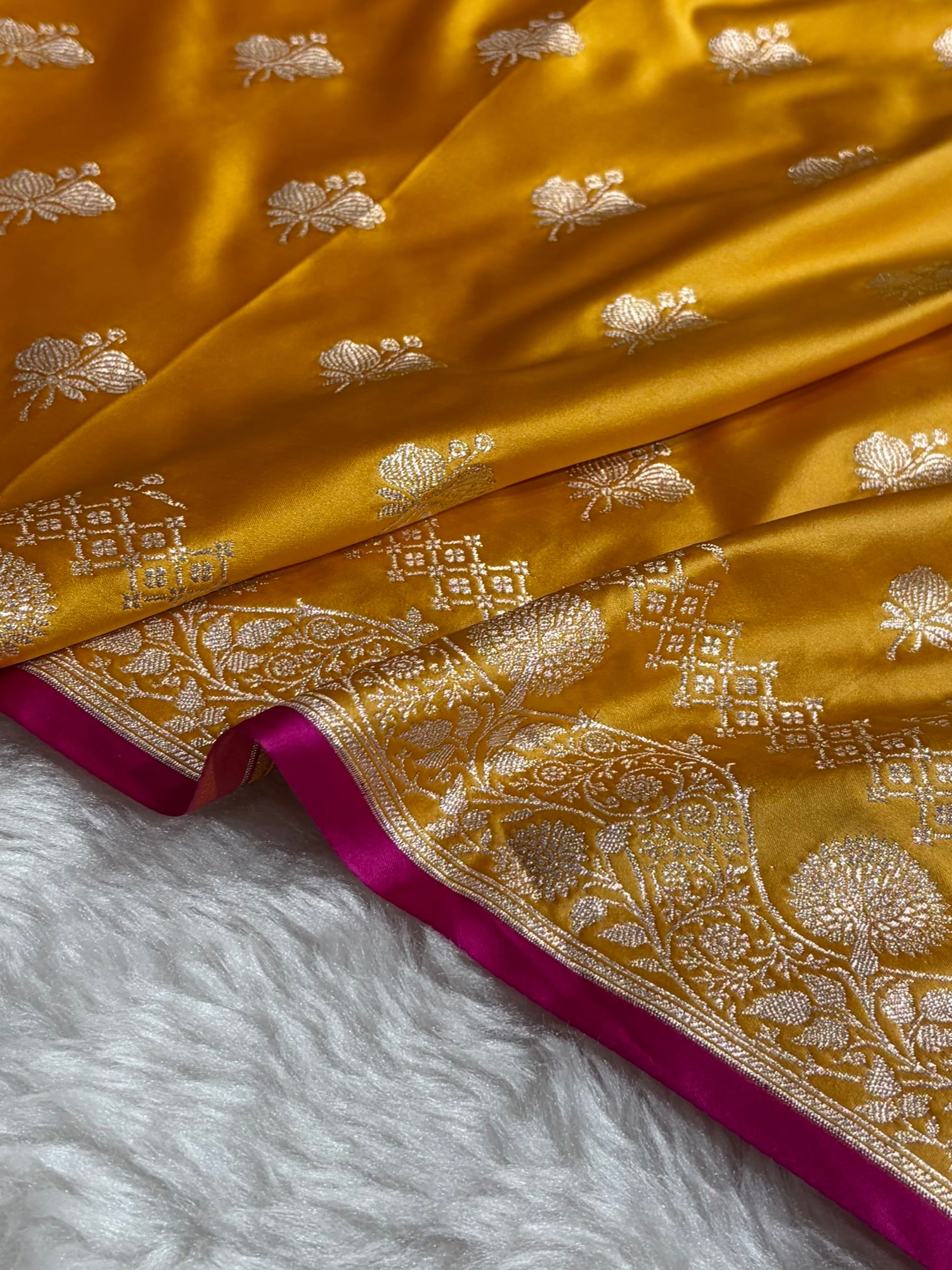 Mustard Shades Banarasi Boota Pattern Floral Mashru Silk Saree MSM-115