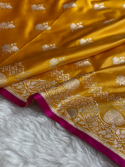 Mustard Shades Banarasi Boota Pattern Floral Mashru Silk Saree MSM-115