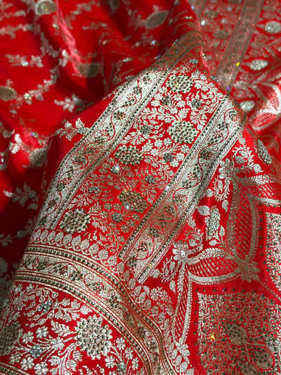 Light Weight Red Satin Silk Saree with Swarovski work BSS14